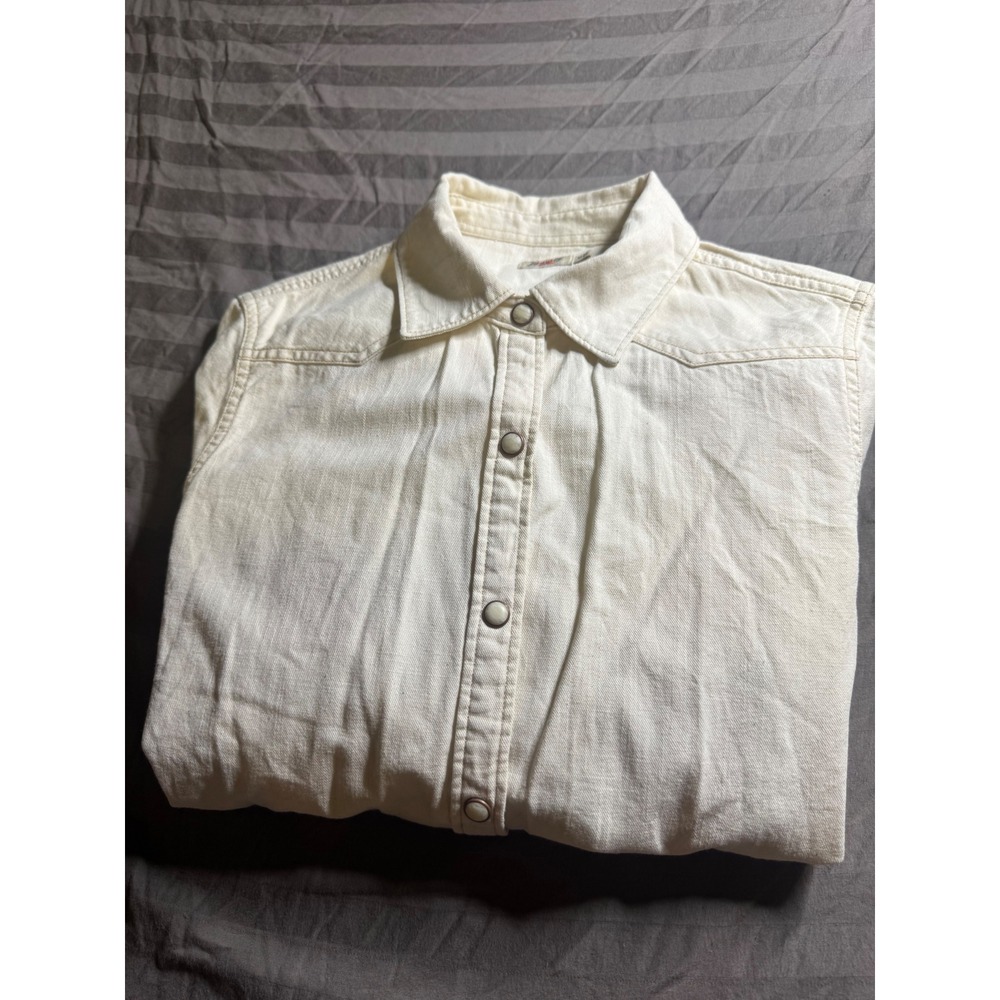 Faherty Brand Cream Denim Western‎ Snap Button Down Shirt Mens Medium Off White
